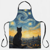 Tablier Starry Night Artistic Black Cat & Celestial Town (Recto)