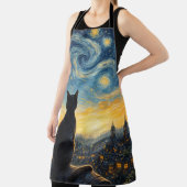 Tablier Starry Night Artistic Black Cat & Celestial Town (Insitu)