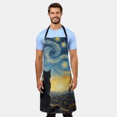 Tablier Starry Night Artistic Black Cat & Celestial Town (Porté)