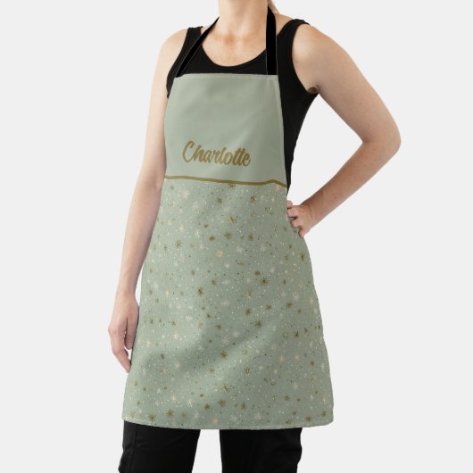 Tablier Starry Sage Green and Gold Winter Pattern (Insitu)