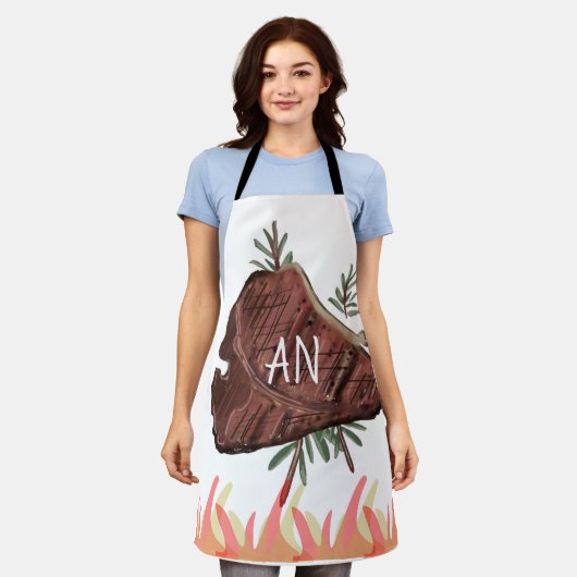 Tablier Steak Art BBQ Fête des pères Papa Grandpa Cadeau A (Porté)