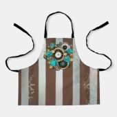 Tablier Steampunk Clock and Turquoise Roses on Striped (Recto)