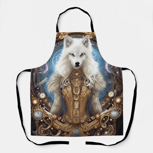 Tablier Steampunk Whimsical charmant loup blanc (Recto)