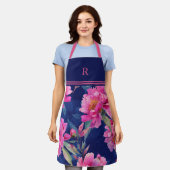 Tablier Stunning Pink Floral Bloom Monogrammed (Porté)