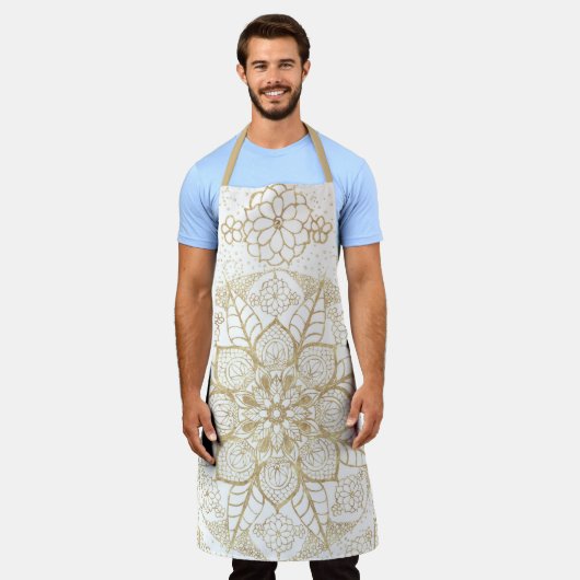 Tablier Style Boho Blanc Or Mandala Floral (Porté)