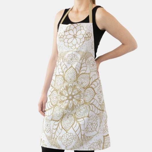 Tablier Style Boho Blanc Or Mandala Floral (Insitu)