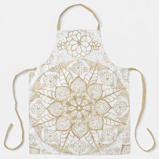 Tablier Style Boho Blanc Or Mandala Floral (Recto)