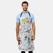Tablier Style Doodle, illustration du thème spatial. (Porté)
