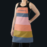 Tablier Style Moderne Stripes Joli Tons Terre Personnalisé<br><div class="desc">Cuisinez dans le style avec ce tablier personnalisé, avec un design rayé moderne dans les tons de terre douce. Le mélange de marine, pêche, corail, rose, ocre et vert sauge crée un look tendance et intemporel qui conviendra parfaitement à toute cuisine. Ajoutez votre nom pour le rendre unique, ou offrez-le...</div>