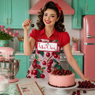 Tablier Style Retro 'Cherry Pop' Rose Personnalisé