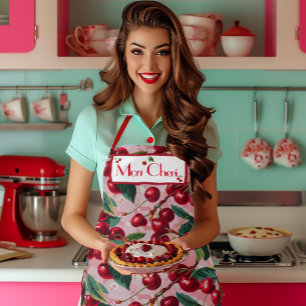 Tablier Style Retro 'Cherry Pop' Rose Personnalisé