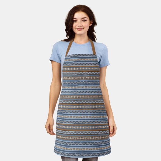 Tablier Style Sud-Ouest Bleu & Tan Conception géométrique  (Porté)