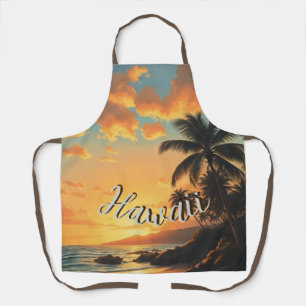 Tablier Style Vintage Hawaïen Voyage Côte Mer Coucher de s