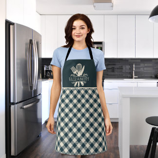 Tablier Stylish Blue & Cream Tartan – Perfect for Cooking
