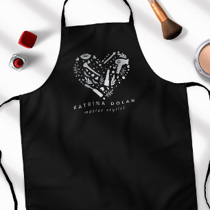 Tablier Styliste Salon Cœur Argent Nom Personnalisé