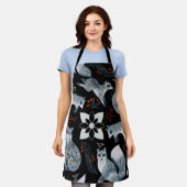 Tablier  Stylized blue foxes with intricate floral designs (Porté)