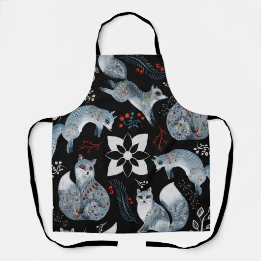 Tablier  Stylized blue foxes with intricate floral designs (Recto)