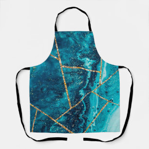 Tablier Stylo Marine Blue Gold Agate Géode Chic Monogramme