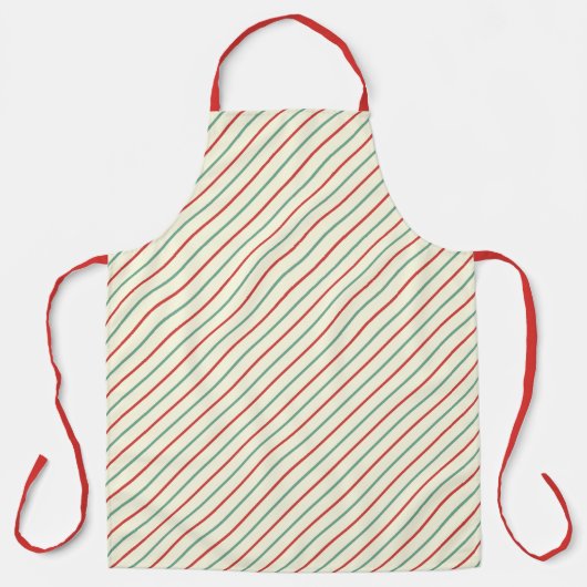 Tablier Sucre de canne de Noël rétro rayures rouge vert (Recto)