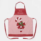 Tablier Sucre de canne de Noël rouge et blanc Joyeux Noël (Recto)