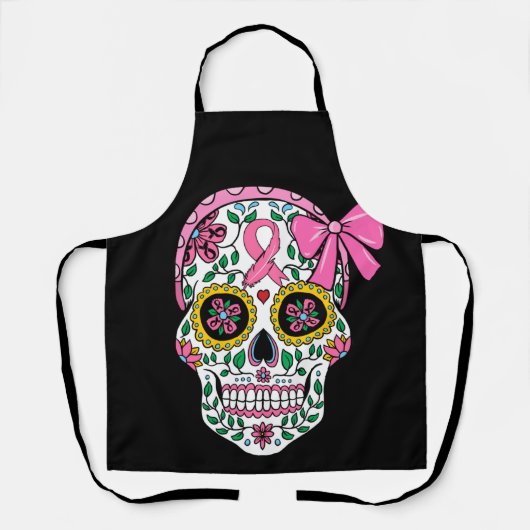Tablier Sugar Skull Pink Ribbon Calavera Breast Cancer (Recto)
