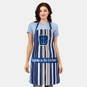 Tablier Summer Navy Blue Trendy Boat Stripes Collection (Porté)