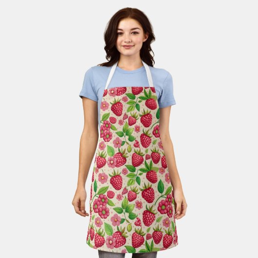 Tablier Summer Raspberry Garden Botanical Fruit Pattern (Porté)