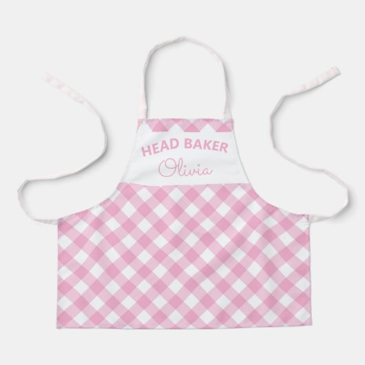 Tablier Super Cute Head Baker Rose En vichy Nom (Recto)