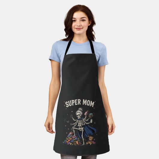 Tablier Super Maman Squelette Multitâche Rétro (Porté)