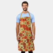 Tablier Super Retro Orange Hippie Fleurs Motif (Porté)