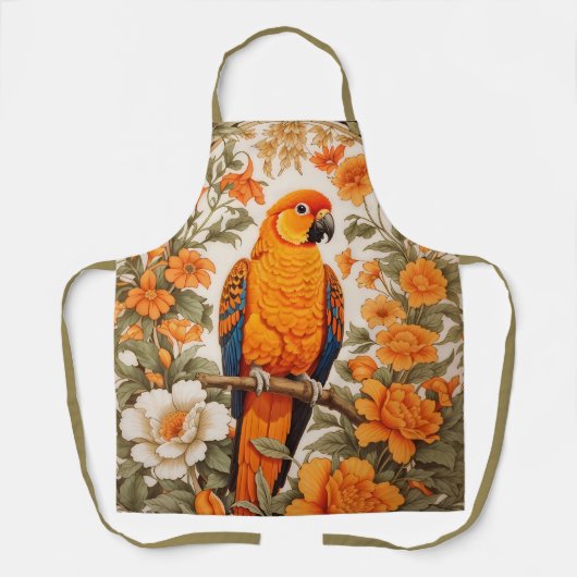 Tablier Superbe Conure Soleil Inspiré de William Morris (Recto)