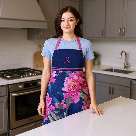 Tablier Superbe Fleur Rose Monogrammée