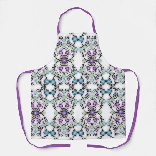 Tablier Superbe motif de dentelle de fleurs bleu violet (Recto)
