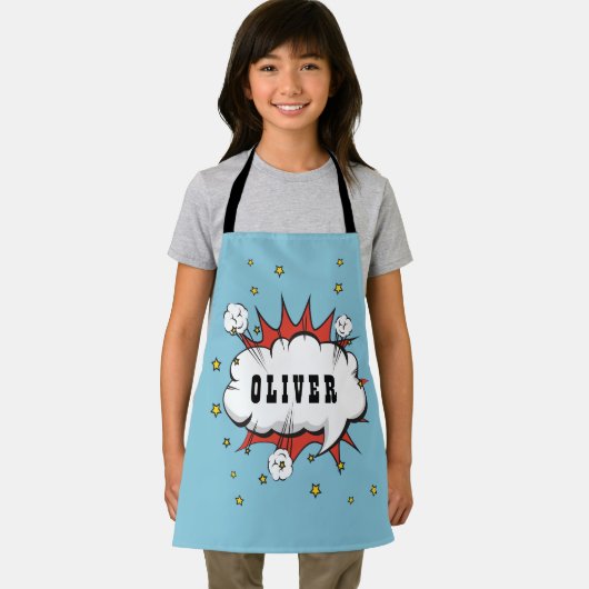 Tablier Superhero Comic Speech Bubble Boy Name (Insitu)