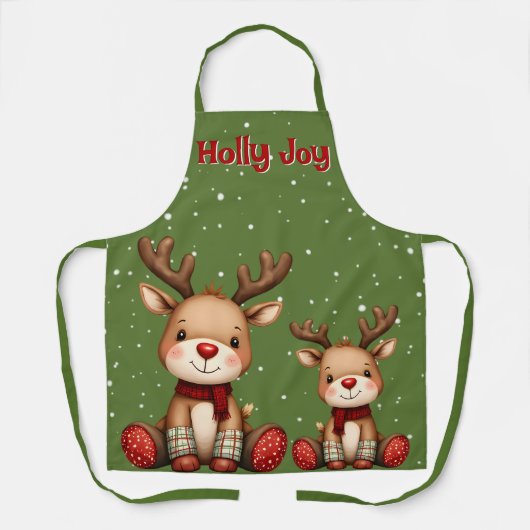 Tablier Sweet Reindeer Pair in Holiday Snowfall (Recto)