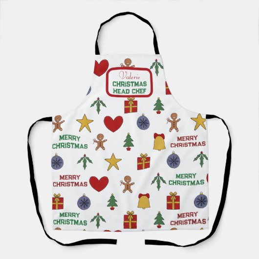 Tablier Symbole de Noël festif Nom Chef Chef Chef Chef (Recto)