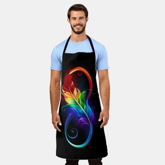 Tablier Symbole d'infini avec plume arc-en-ciel (Porté)
