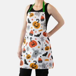 Tablier Symboles d'Halloween motif sur blanc
