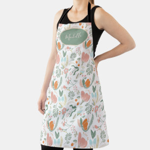 Tablier Sympathique botanique pastel motif floral vert nom