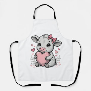 Tablier T-shirt avec gravure vintage coeur de bébé vache m