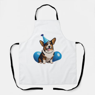 Tablier T-shirt classique d'anniversaire de Corgi bleu