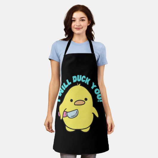 Tablier T-shirt I Will Duck You" Drôle Canard avec un cout (Porté)