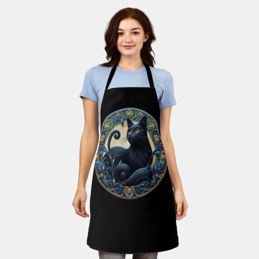 Tablier Tabard Art Nouveau Chat Noir Celtique (Porté)