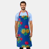 Tablier Tabard de fleur rose or et bleu royal gras (Porté)