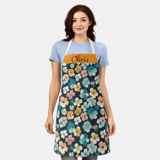 Tablier Tabard Floral Cottagecore en Bleu et Jaune – Vint