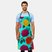 Tablier Tabard Floral Rose Turquoise Vibrant (Porté)