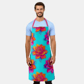 Tablier Tabard Floral Turquoise et Rose Néon (Porté)
