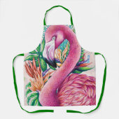 Tablier Tabard Rose Flamant Floral Drôle Mignon Vert (Recto)