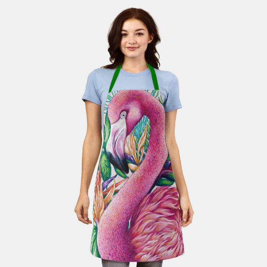 Tablier Tabard Rose Flamant Floral Drôle Mignon Vert (Porté)