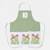 Tablier Tabard Vert Gingham Fleurs Sauvages Monogramme (Recto)